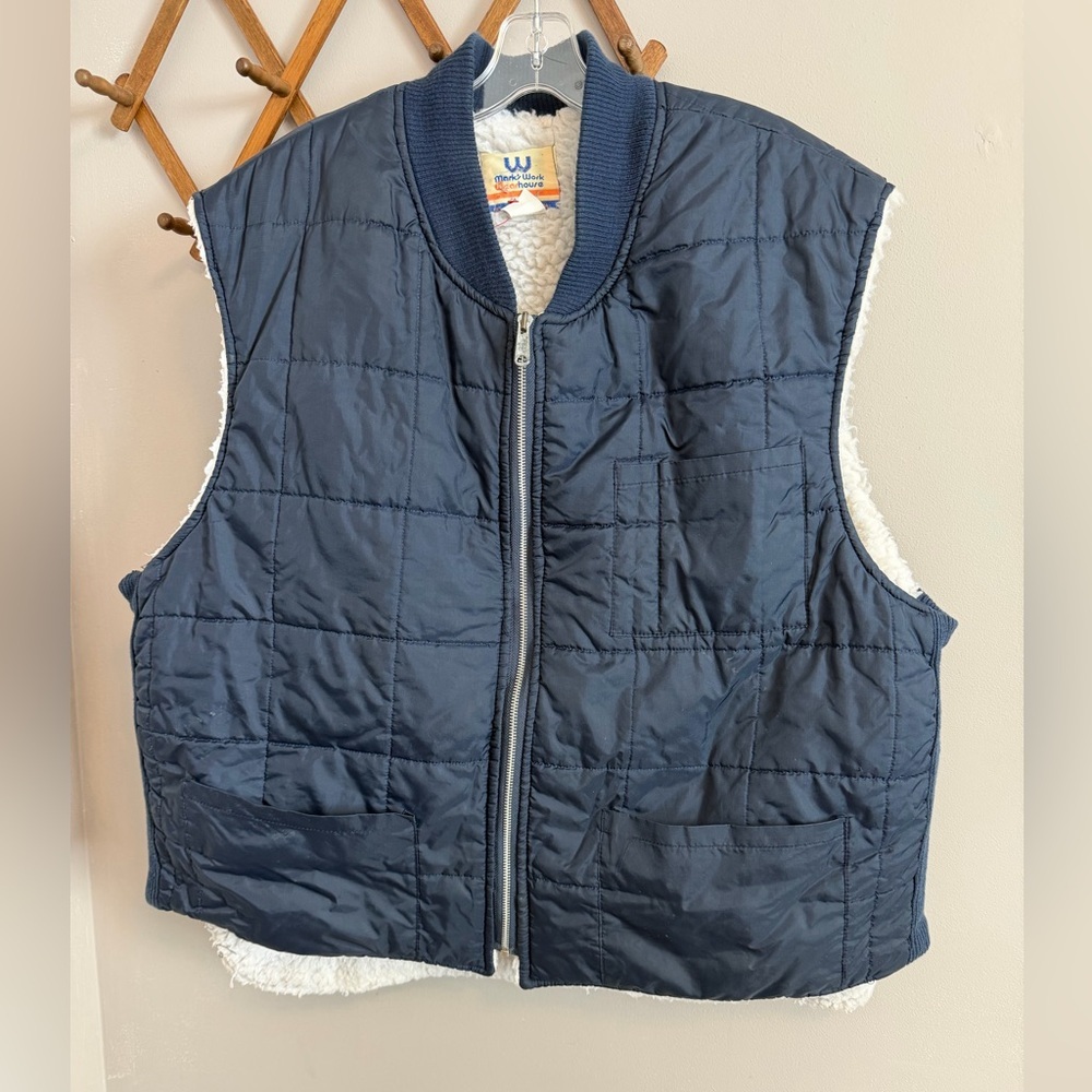 Vintage Navy Mark’s Work Wearhouse Quilted Sherpa Vest 3XL